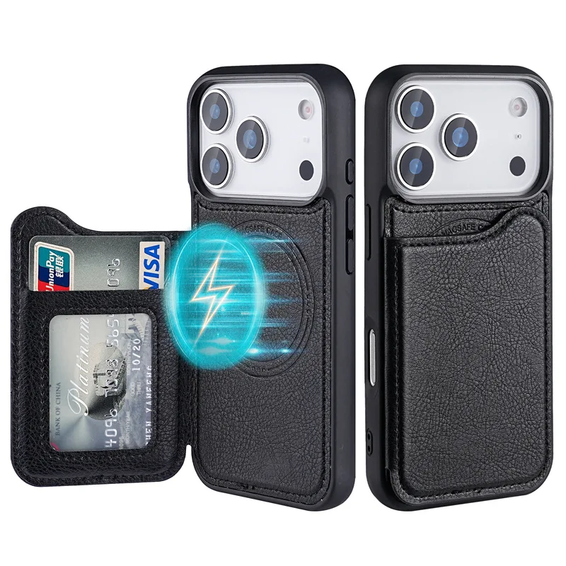 Flip Leather Case - Para magsafe magnético flip couro carteira